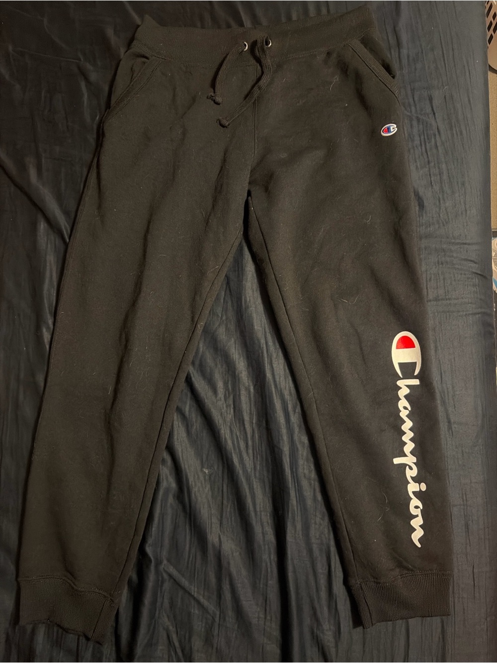 Champion Black Joggers with White & Red Script Logo
